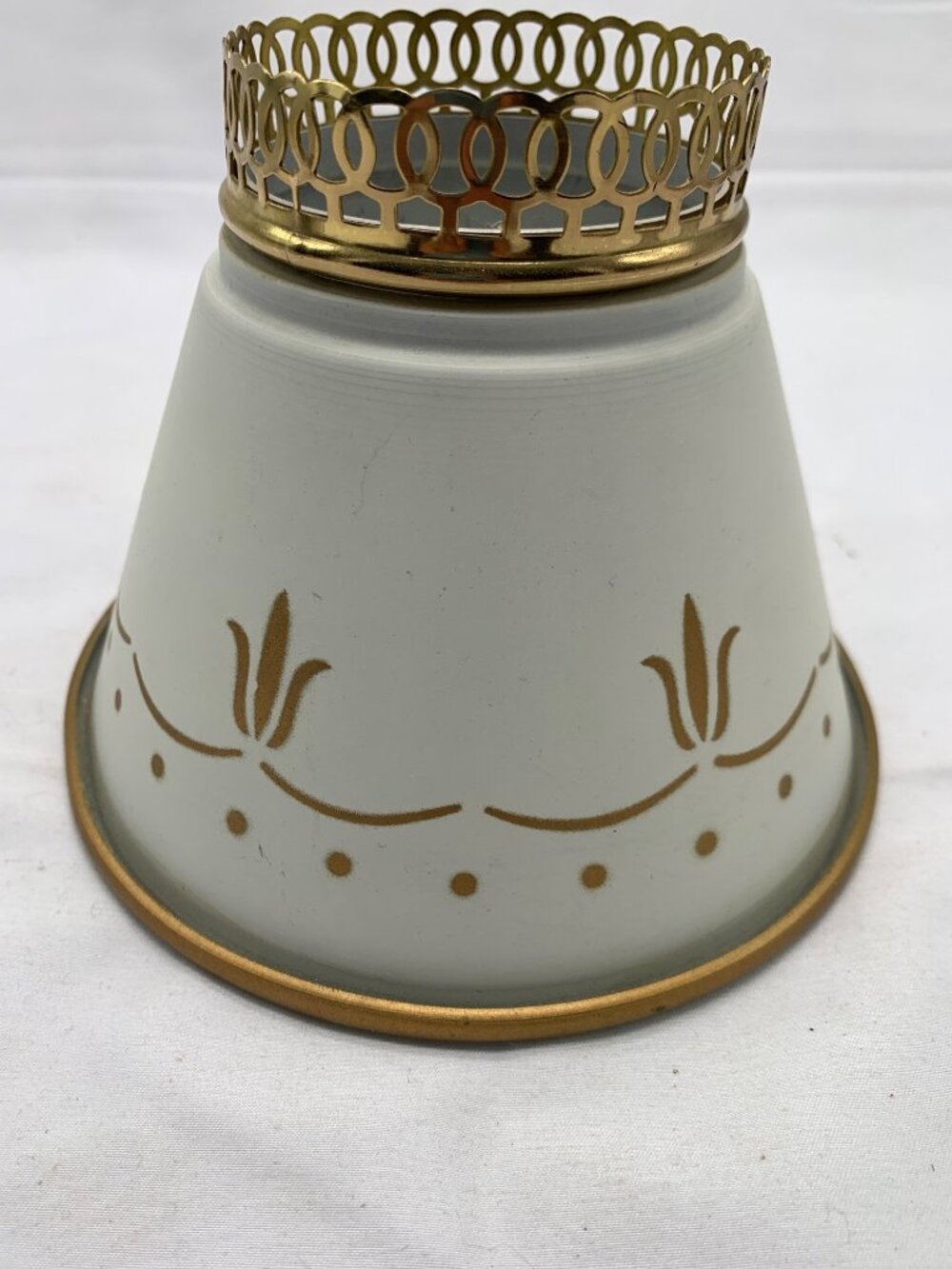 Vintage Metal Tole Lamp Shade With Gold Trim & Cutout Design - 4.5" Height 5.5"